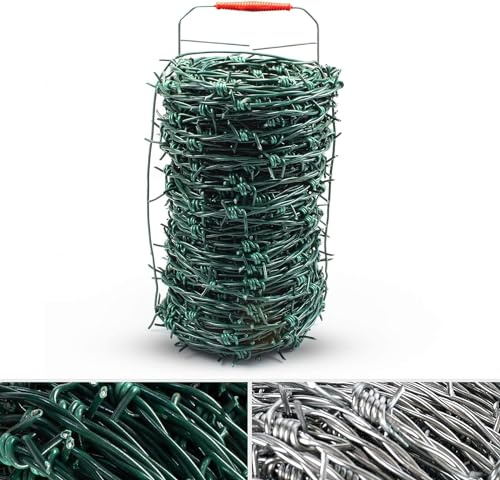 KARAT Rotolo di filo spinato da 50 m per recinzione, resistente alla trazione e alla rottura, spessore del filo 1,7 mm, rotolo di filo da pascolo con manico (verde lunghezza 50 metri)