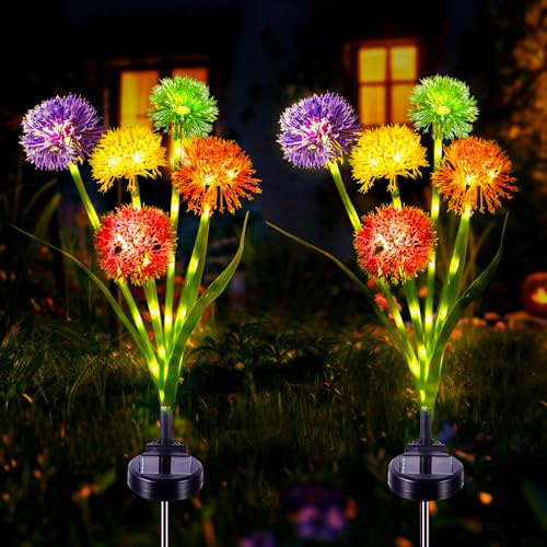 Solarlampen für Außen Garten, 2 Stück Löwenzahn 50 LED Solarleuchten Garten Deko , 2 Modi Dekoration Licht IP65 Wasserdicht Solar Blumen Lampe für Außen Rasen, Balkon, Terrasse, Hof Muttergeschenke
