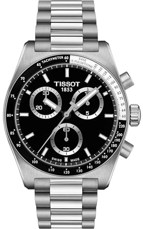 Tissot PR516 Chronograph, Swiss Quartz Watch for Men, Stainless Steel Case and Bracelet, Black Dial, 40 mm, T1494171105100