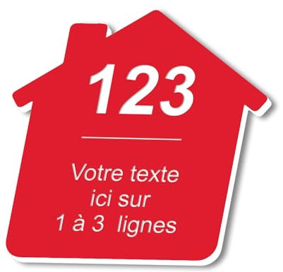 DELTA-SIGNALETIC.COM Placa grabada personalizada autoadhesiva para nombre y número de buzón en forma de casa de diseño roja formato 5x5 cm