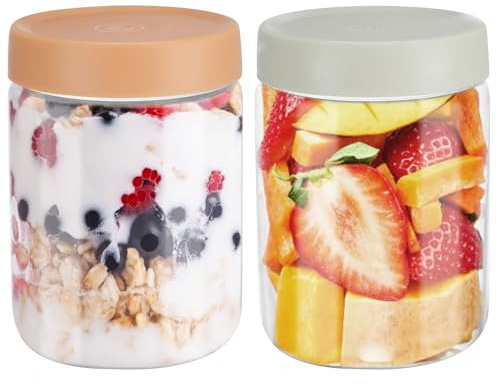 YUEYEE Contenitore per avena durante la notte, adatto al microonde, per la preparazione dei pasti, la conservazione, il decapaggio, confezione da 2 barattoli in