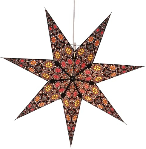 Faltbarer Advents Papierstern, 60 cm, hochwertig, Nina schwarz-bunt | Handgefertigter Papierstern mit Silberbronze, stimmungsvolle Deko, TÜV geprüft, einfache Montage.