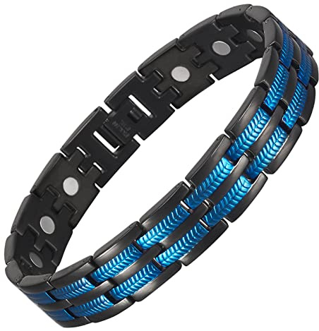 YINOX Superstarkt magnetiskt armband för män, rostfritt stål magnetiskt armband, blått linjearmband för män, inkluderar 16 NdFeB magneter och presentask (21 cm)