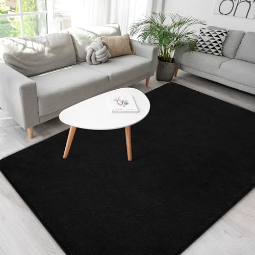 B BENRON Soft Rugs for Living Room 4x6 Black, Minimalist Area Rug for Bedroom Nursery Dining Table Dorm, Throw Rugs for Men Boys Girls Kids Room Indoor Floor Carpets