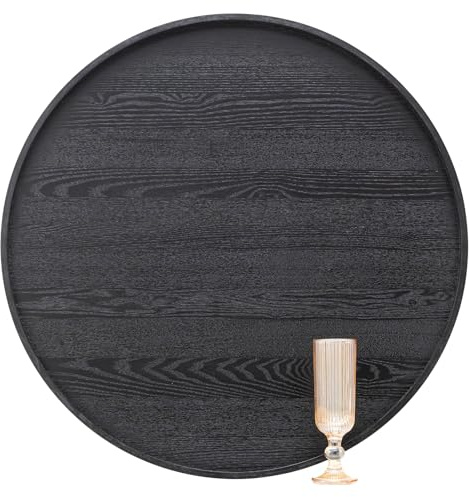 61 cm rundes Serviertablett aus Massivholz, extra groß, für Tee, Kaffee, Snacks, Lebensmittel, Mahlzeiten, Servierplatte, rutschfest, Küche, Party, Bar, Serviertablett, Ottoman-Tablett,