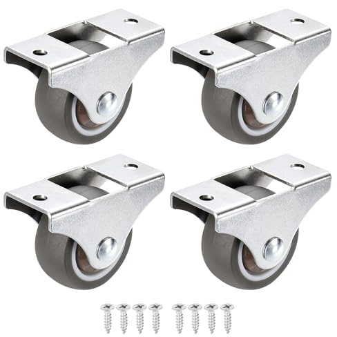 PATIKIL 1.5 Rigid Fixed Caster Wheels, 4 Pack Silent Plate Casters with M4 Screws Total Load Capacity 99 Lbs for Furniture Workbench Cart Trolley One Direction Rolling, Brown