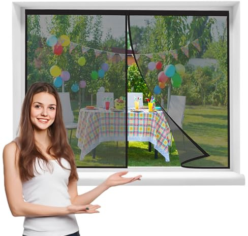 Mosquitera Ventanasmagnetica, 125x120cmVentanasde Malla Corredera cortina para del Balcón Corredor ContraVentanas con Anti Mosquito Insecto Se Cierra Automáticamente，Negra