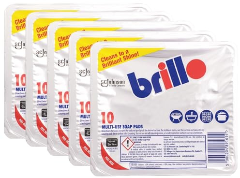 Brilllo Multi-Use Soap Pads 10pcs (Pack of 6) | Heavy-Duty Scrubbing | Pre-Loaded with Soap | Ideal for Tough Grease and Grime | Multi-Surface Cleaning | Rust & Stain Removal for Kitchens & Outdoors