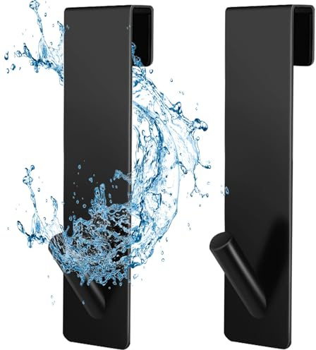 Foanlerck Verbessert Haken Duschwand Edelstahl Duschhaken ohne Bohren für Glaswand, Handtuchhalter Duschwand mit Schutzmatte, Handtuchhalter Dusche Glaswand Dusche Zubehör,2 Stück,Schwarz