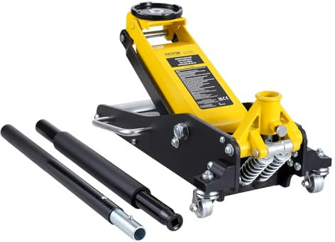 VEVOR Cric da Pavimento a Basso Profilo 2 T Cric da pavimento Idraulico da Corsa in Alluminio per Impieghi Gravosi, Pompa Sollevamento Rapido a Doppio Pistone, Gamma di Sollevamento Altezza 80-370 mm