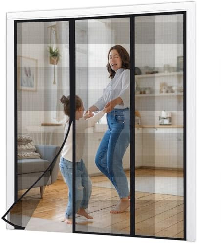 FliegengittertüR zum Klemmen 125x255cm Schwarz Magnetvorhang Klettband Selbstklebend Magnet Fliegengitter Tür Insektenschutz Fliegengitter Tür Magnetisch