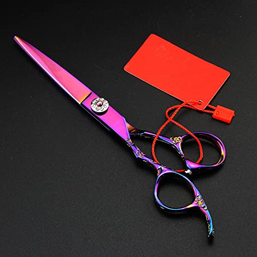 PUFAHAU Professionelle Haarschneideschere, 6 Zoll, professionelle Haarschere aus Japan 440c für Linkshänder, Griff mit violettem Rosenmuster, Haarschere zum Effilierverfahren, Fr(Left Hand Cutting)