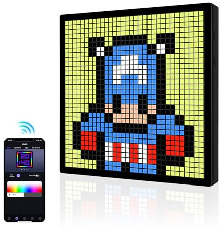 YedZen Pixel Art, cornice digitale, 32 x 32 RGB programmabile, pannello LED, collegamento Bluetooth, pixel artistico, display LED per gadget da gioco, accessori decorativi, calendario, orologio