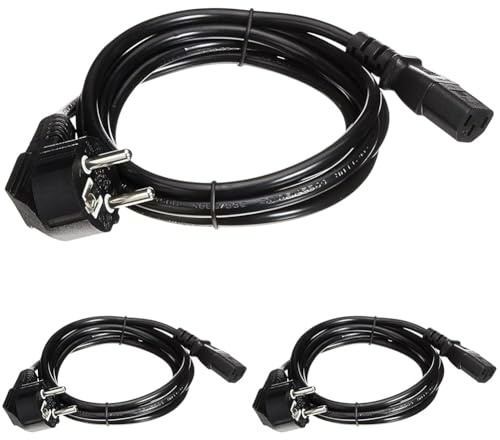 PremiumCord Câble d'alimentation de 230V 2m, Câble d'alimentation avec Contact de Mise à la Terre à Angle par Papport à la Prise C13, IEC de Fourniture PC à 3 Broches C13, Noir (Lot de 3)