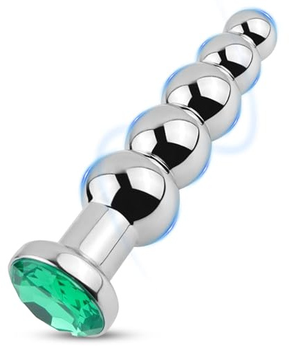 MACQIU Perles Anale avec 5 Boules, Plug anal en acier inoxydable avec Base en pierre précieuse, femme gode plug, Butt plug pour homme femme, prostate homme dildo Sex Couple Plaisir (Vert foncé)