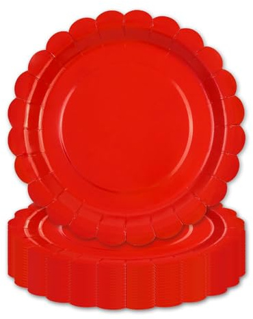 HFBOBP 50 Stück Rot Pappteller,18CM Dessertteller Einmalgeschirr Tisch Dekorationen Partygeschirr für Hochzeit Garten Geburtstag Party Weihnachten