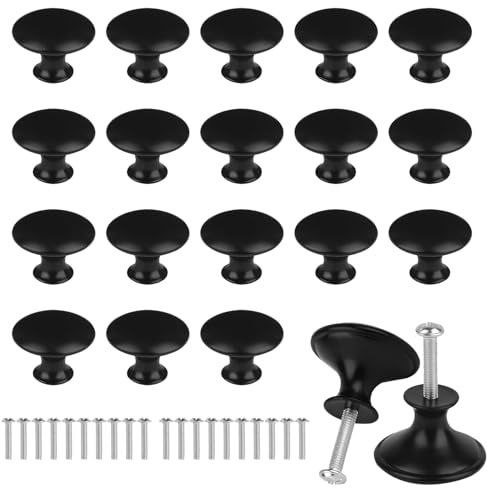 Smloplom Möbelknöpfe Schwarz, 20 Stück Schrankknöpfe 30mm, Knauf für Schrank mit Schrauben, für Schubladen, Kleiderschränke, Küchenschränke, etc Möbel