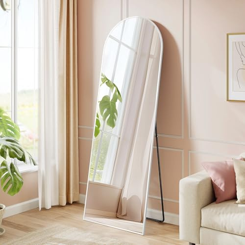 SONGMICS Ganzkörperspiegel, gewölbter Standspiegel, Hartglas, 160 x 50 cm | Rahmen aus Aluminiumlegierung, für Schlafzimmer, Wohnzimmer, Garderobe, mattweiss, AILEAS Kollektion LFM031WC01