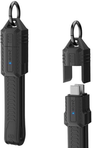 QIANRENON PD240W USB 4.0 C Carga rápida portátil Cable corto 80 Gbps USB Tipo C 4.0 macho a macho Llavero Cable de datos 8 K USB C 4.0 función completa Portabilidad para smartphone Power Bank 13