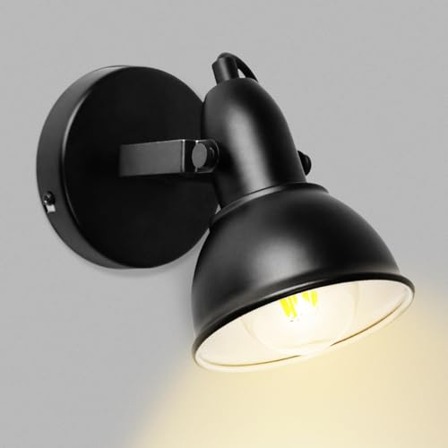 Unikcst Wandleuchte Innen Deckenstrahler 1 Flammig E27 | Schwenkbar, Vintage, Wandlampe Innen Schwarz-weiß Metall, Deckenlampe für Wohnzimmer Schlafzimmer, Ohne Leuchtmittel
