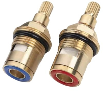 2 Pcs Ceramic Tap Cartridge 1/4 Turn 20 Spline, Tap Valve Replacement for Shower Bath Taps with Washers, Tap Glands Seals Repair Kit, Solid Brass Ceramic (1 Pair Hot & Cold)