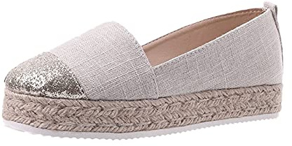 Alpargatas para mujer, cómodas alpargatas para mujer, zapatos de tacón, zapatos de lona, zapatos ortopedicos, zapatos de lino, zapatos de ocio, sin cordones, zapatos de tela, zapatos de verano, beige