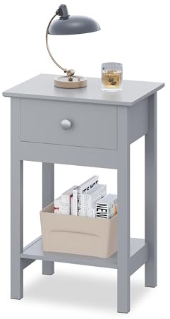 WLIVE Nachttisch,Beistelltisch aus Holz,mit Einer Schublade und Ablage,Platzsparend,Geeignet für Schlafzimmer und Wohnzimmer,Modern (1, Grau)