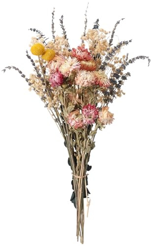 Ovveroche Dried Flowers Bouquet Set with Lavender Pink Daisies Baby's Breath Eucalyptus and Craspedia for Wedding Home Decor Farmhouse Table Centerpiece DIY Floral Arrangement