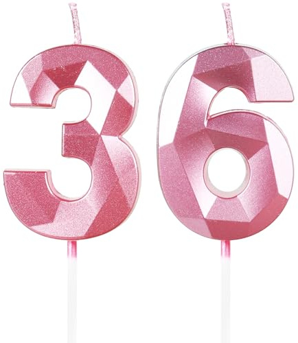 Candele per Torta Numero 36 Rosa, Candele Compleanno 36 Anni Uomo Donna Particolari, Decorazione Torta di Compleanno Matrimonio Anniversario Feste Celebrazione