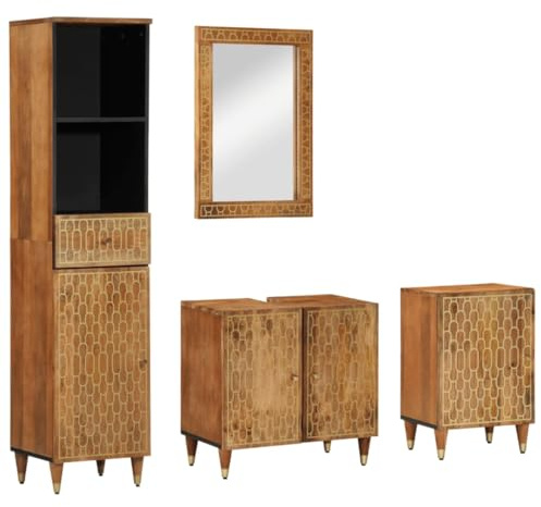 vidaXL 4-TLG. Badmöbel-Set Massivholz Mango, Badmöbel, Badezimmermöbel Set, Badezimmerschrank, Badezimmermöbel, Badschrank, Toilettenschrank