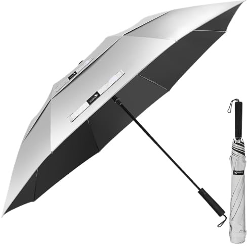ZOMAKE UV Golf Umbrella for Sun Protection, Large Sun Umbrella Compact Windproof and Rainproof Strong UPF 50+, 59 In Reflective Golfing Brolly Foldable for Men Women (Black)