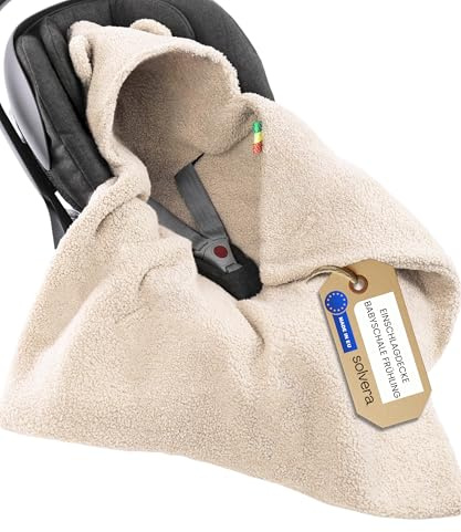 Solvera_Ltd Einschlagdecke Babyschale Herbst Winter Boucle Windschutz 80x80 | Dreischicht Lammfell-Optik, Universal-Gurtschlitze, Klettverschluss, Autositz Kinderwagen Buggy, 0-4 Monate, OEKO-TEX Polen