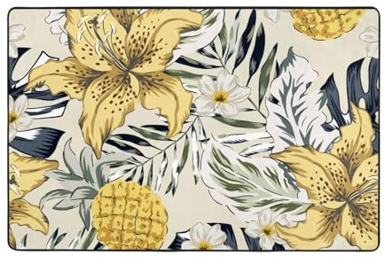 NeoSpark Tropical Yellow Lily Flowers Pineapples Gray Palm Monstera Leaves Floor mat Anti-Slip Easy to Clean Doormat Bedroom Kitchen Bathroom wear-Resistant Low-Profile Design 16x24 inch