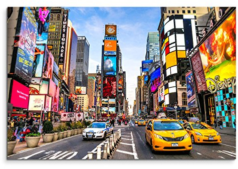 Sinus Art Leinwandbild 90x60cm Urbane Fotografie – Times Square am Tag in New York