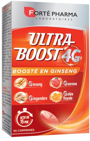 Forté Pharma - Ultra Boost 4G | Booster d'Energie - Anti-Fatigue | Giseng - Guarana - Gelée Royale - Gingembre | Complément Alimentaire à base de Caféine et Acérola | 30 comprimés