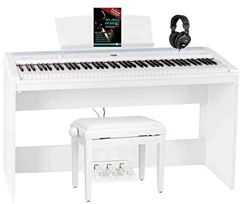 Steinmayer P-60 WM Stagepiano Home Set (88 Tasten und passendem Unterbau, Hammermechanik, Anschlagdynamik, 128-fach polyphon, 14 Sounds, inkl. Pianobank, Kopfhörer, Notenhalter, & Noten) Weiß