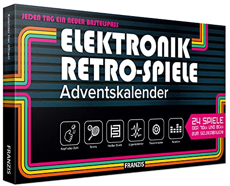 FRANZIS 67150 - Elektronik Retro Spiele Adventskalender, 24 Spiele der 70er und 80er zum Selberbauen, inkl. 28-seitigem Begleitbuch, ohne Löten