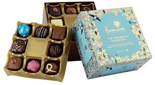 Holdsworth Chocolates Gift Box Theobroma Collection - Classic Assortment of Handmade Creams, Truffles, Pralines and Caramels Coated in Milk, White & Dark Chocolate 200g