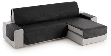 Textilhome Chaiselonguebezug Adele Rechts 200 cm Gesteppt Schwarz | Reversibler, gesteppter Chaiselongue-Schutz. Schützt vor Flecken, Tierhaaren, Staub und Abnutzung. Waschbar.