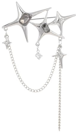 Broche délicate en cristal avec chaîne étoile à quatre pointes - Épingle à cravate en cristal - Accessoire tendance pour femme