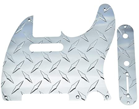 KAISH Diamantplatte Vintage 5 Loch Tele Schlagbrett mit Metall Aluminium Diamantplatte Kontrollplatte und Schrauben für amerikanische/mexikanische Fender Telecaster Silber