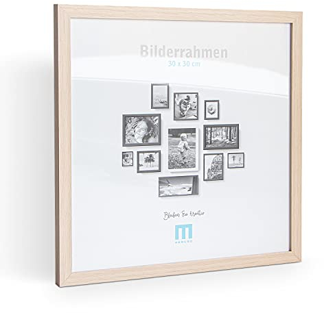Cadre photo moderne moderne en MDF naturel pour photos et photos de 30x30 cm avec protection en verre acrylique,Peut être utilisé comme support de table ou pour le mur, en format portrait ou paysage.
