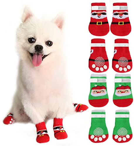 XiXiRan Calcetines Antideslizantes para Perros Gatos, 8 Piezas Protectores para Las Patas de los Perros Pequeños con Correas Ajustables con Refuerzo de Goma