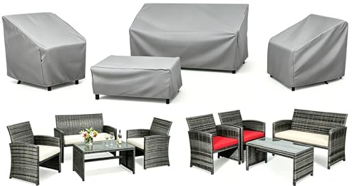 STARTWO Patio Furniture Set Cover 4 Piece Set, Grey, Regular | Outdoor Furniture Cover Waterproof for Outside Loveseat, Lawn Chairs, Coffee Table, Windproof with Buckle Strap,