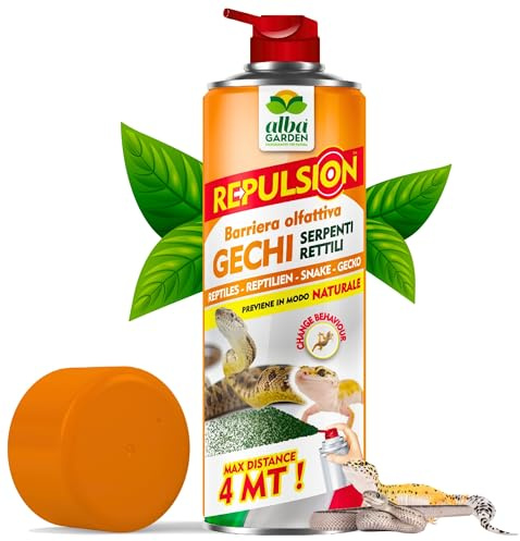 Albagarden - Repellente per Gechi Serpenti e Rettili - Effetto IMMEDIATO - Barriera Vegetale Olfattiva Disabituante per Lucertole E Serpenti - Senza Veleno E Ultrasuoni - Spray Gas 600 Ml