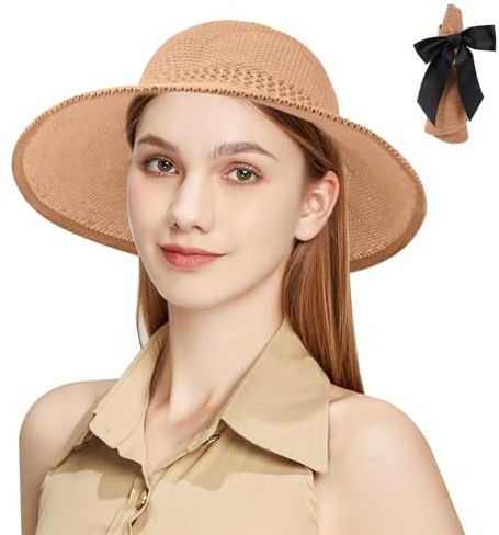 AOMIG Solskärmshattar Solhattar för kvinnor Bredbrättad solhalmhatt UPF Sommar Solhatt med öppen topp UV-skydd Solhatt Vikbar, 0