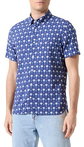 Tommy Hilfiger Herren Hemd Mini Palm Print Kurzarm