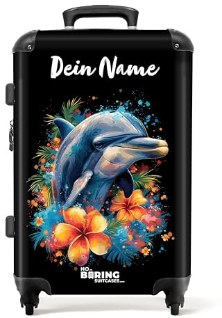 NoBoringSuitcases© Reisekoffer Personalisiert, Koffer Groß, | 72 L - Hartschalenkoffer, TSA, Reisekoffer mit Rollen, Großer Koffer, Rollkoffer Mittelgroß, Koffer M (Delfin - Grau, 67 cm