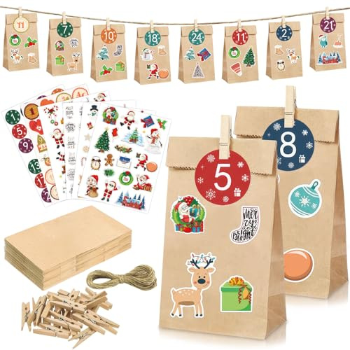 MTINRNI Adventskalender zum befüllen : 2025 Adventskalender Tüten–DIY Weihnachtskalender zum Basteln