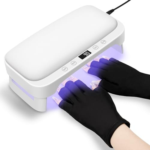 UV Lampe für Gelnägel mit Handauflage mit UV Handschuhe: Madenia UV LED Lampe Nägel für Nagellack - 4 Timers Faltbare Nagellampe mit Handkissen für Maniküre Nagelstudio & Zuhause, Weiß